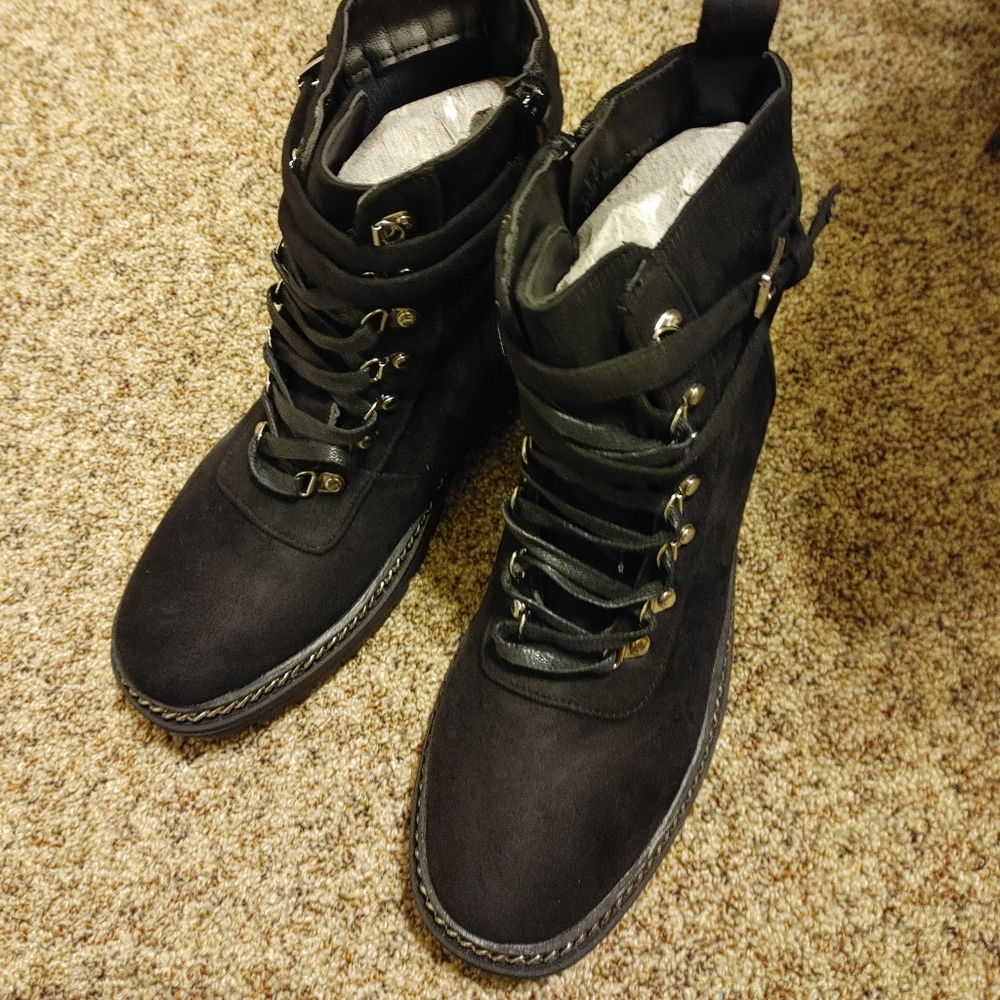 Faux Suede Combat Boots